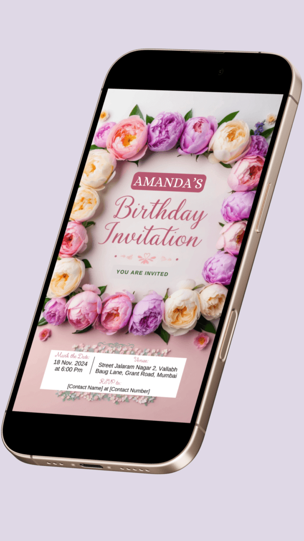 Floral Pastel Birthday Invitation Card for Girls age 8 to 31 Design 7 - Image 2