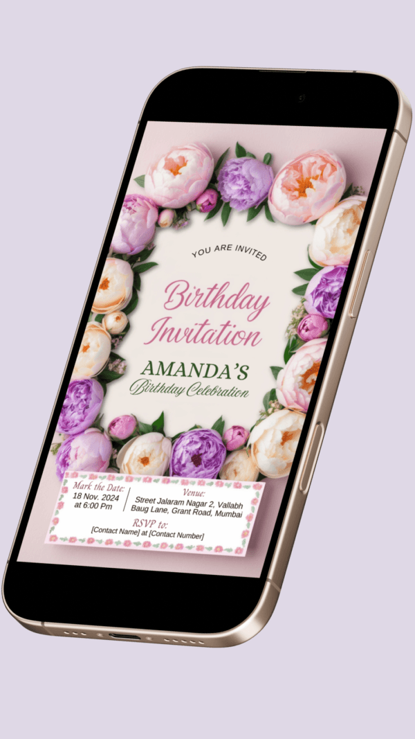 Floral Pastel Birthday Invitation Card for Girls age 8 to 31 Design 9 - Image 2