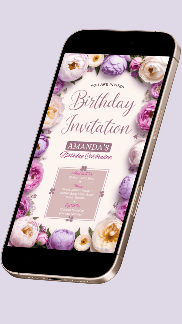 Floral Pastel Birthday Invitation Card for Girls age 8 to 31 Design 13 - Image 2