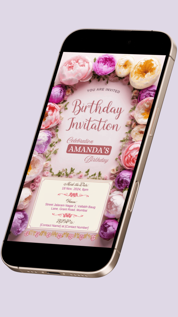 Floral Pastel Birthday Invitation Card for Girls age 8 to 31 Design 15 - Image 2