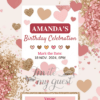 Heart Confetti and Glitter Birthday Invitation Card for Girls age 8 to 31 Design 4