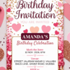 Heart Confetti and Glitter Birthday Invitation Card for Girls age 8 to 31 Design 5
