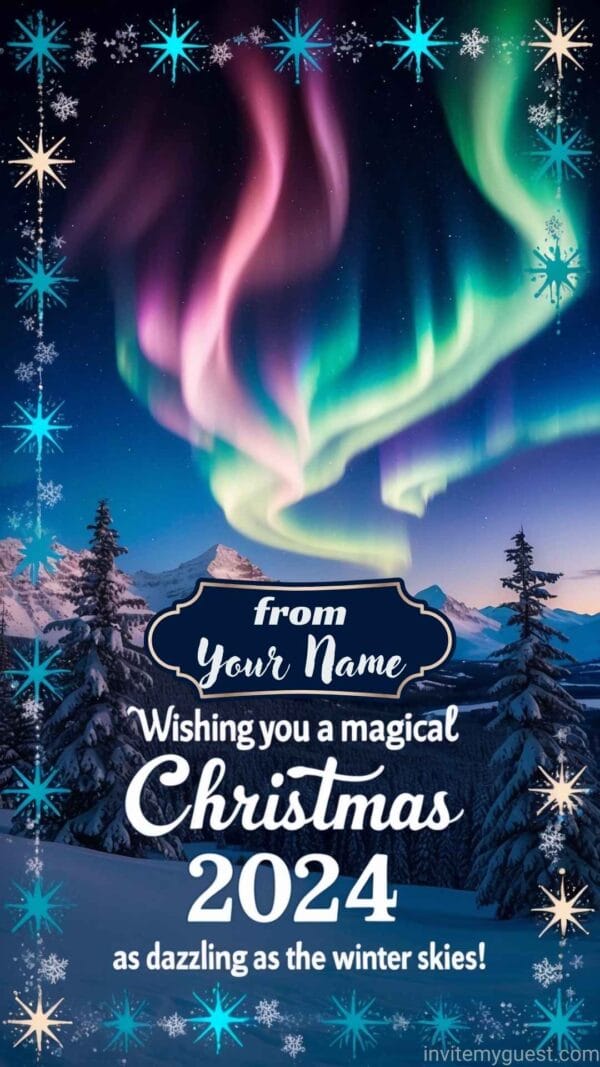 Northern Lights and Snowy Landscape Personalized Merry Christmas 2024 Greeting Card Template