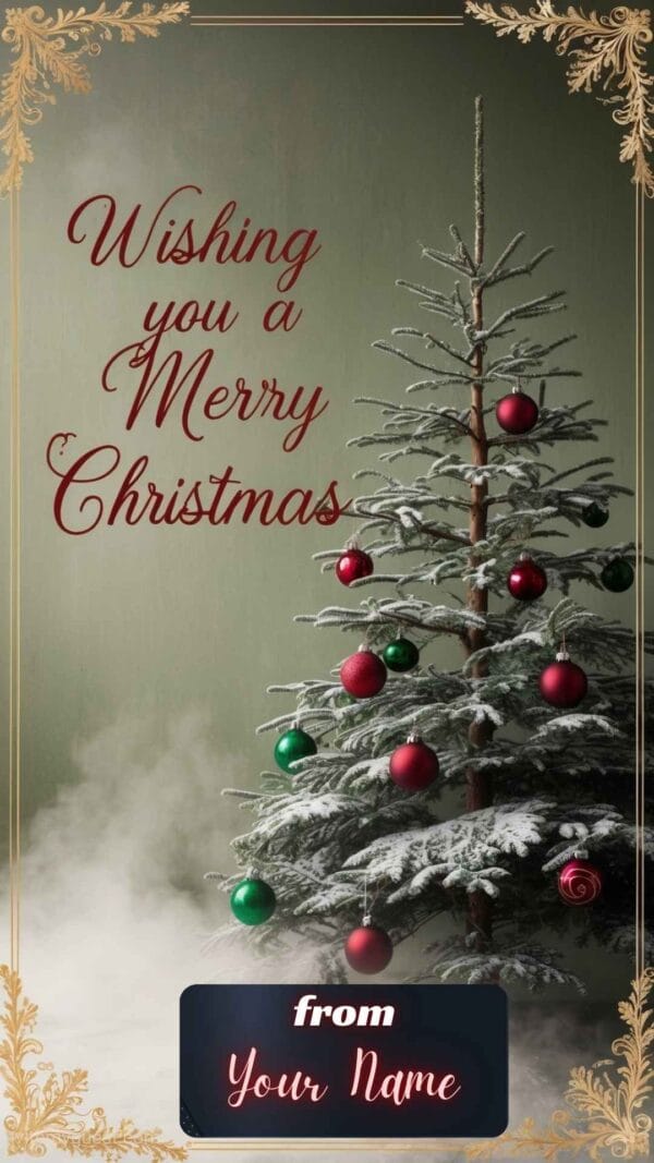 Golden and Ornate Christmas Tree Personalized Merry Christmas 2024 Greeting Card Template