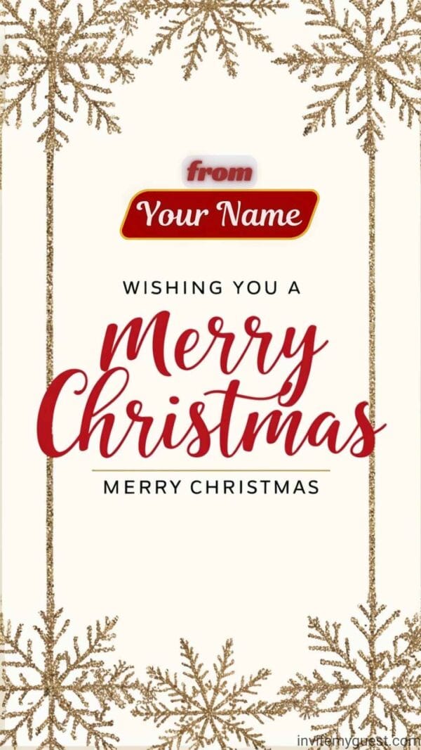 Gold Glitter Snowflakes Personalized Merry Christmas 2024 Greeting Card Template