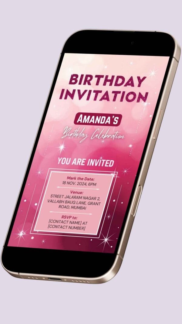 Pink Ombre Sparkles Birthday Invitation Canva Template – Editable Digital Card with Glitter Accents - Image 2