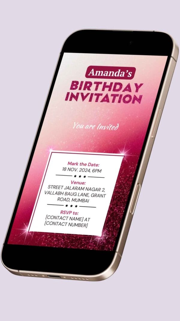 Pink and White Gradient Background with Polka Dot Sparkles Birthday Invitation Card – Customizable Canva Template - Image 2