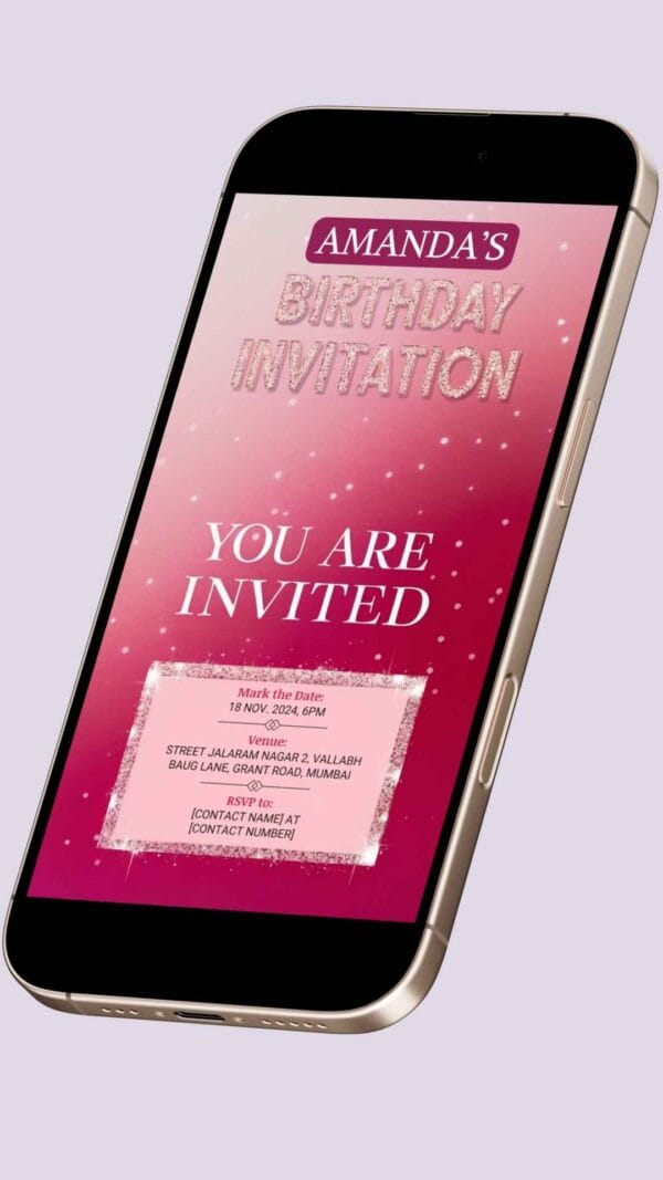 Elegant Pink Glitter Polka Dot Birthday Invitation Card with Sparkling Stars – Customizable Canva Template - Image 2