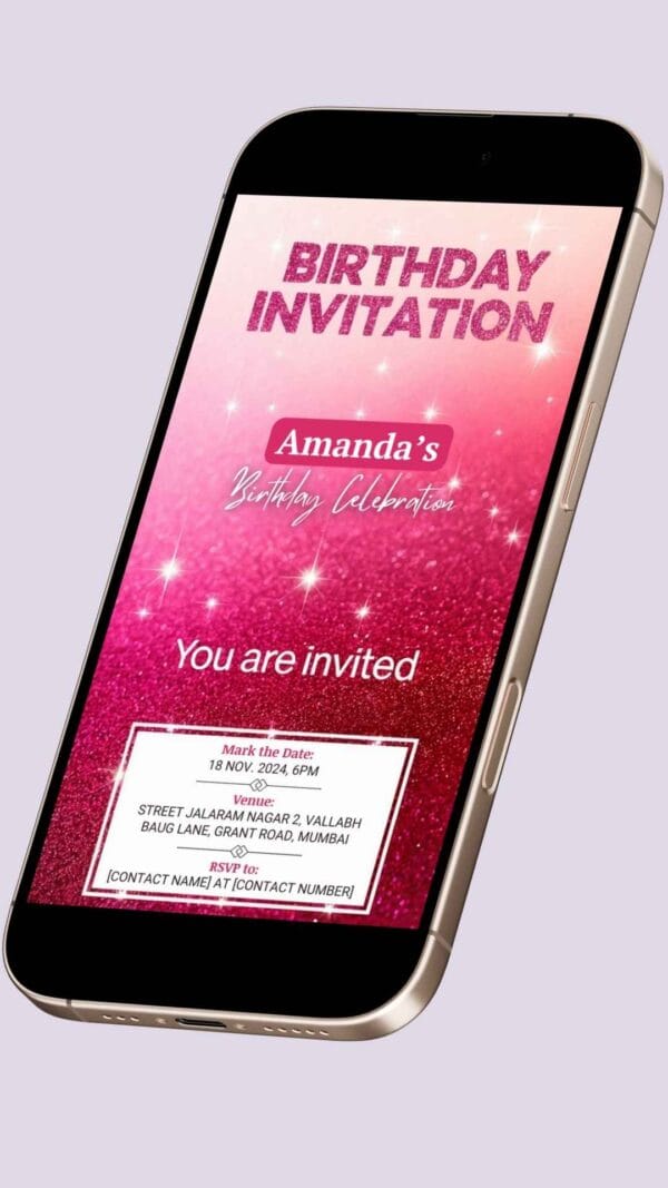 Elegant Pink Glitter Polka Dot Birthday Invitation Canva Template – Customizable Digital Card Design - Image 2