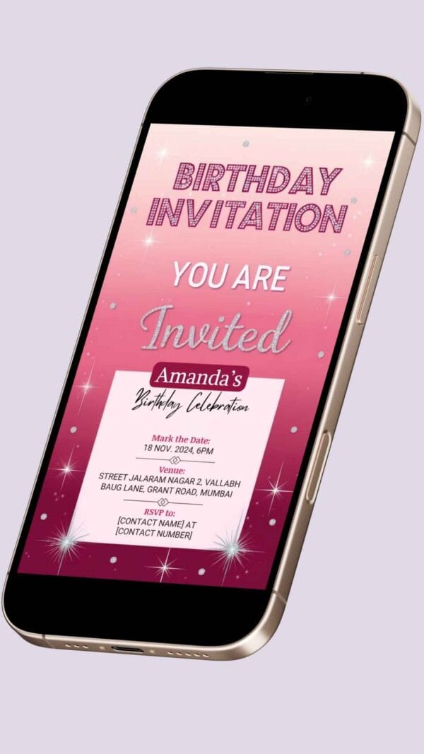 Elegant Pink Polka Dot Birthday Invitation Card with Sparkles – Customizable Canva Template - Image 2