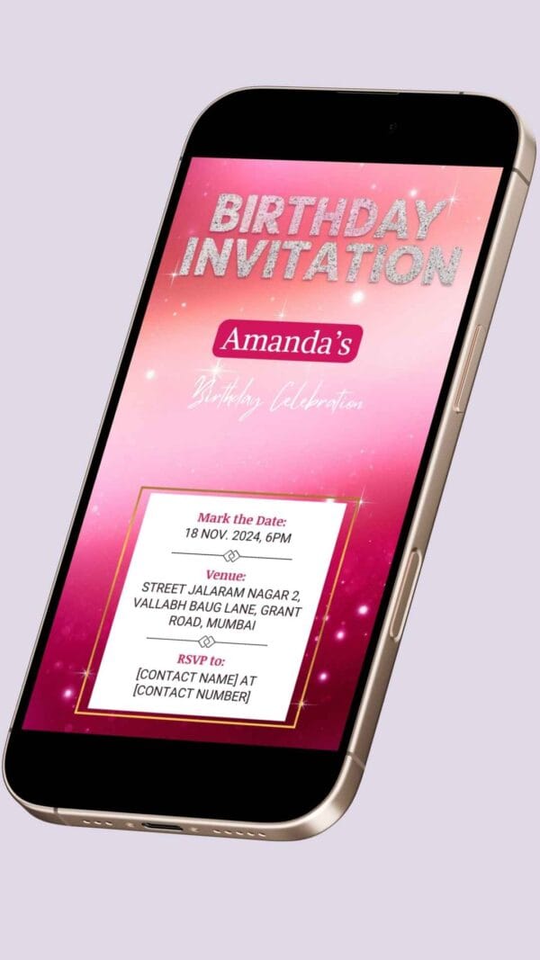 Pink Glitter Polka Dot Birthday Invitation Card with Elegant Style– Customizable Canva Template - Image 2