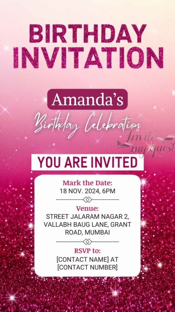 Digital Birthday Invitation with Glitter and Sparkle - Customizable Canva Template