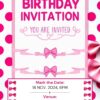 Bright Pink Polka Dot Birthday Invitation Card with Elegant Bows – Customizable Canva Template