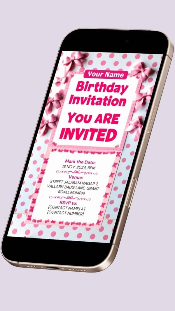 Rosy Pink Glitter Polka Dot Birthday Invitation Card – Customizable Canva Template - Image 2