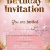 Dark Polka Dot Sparkles Birthday Invitation Card with Rosy Pink – Customizable Canva Template