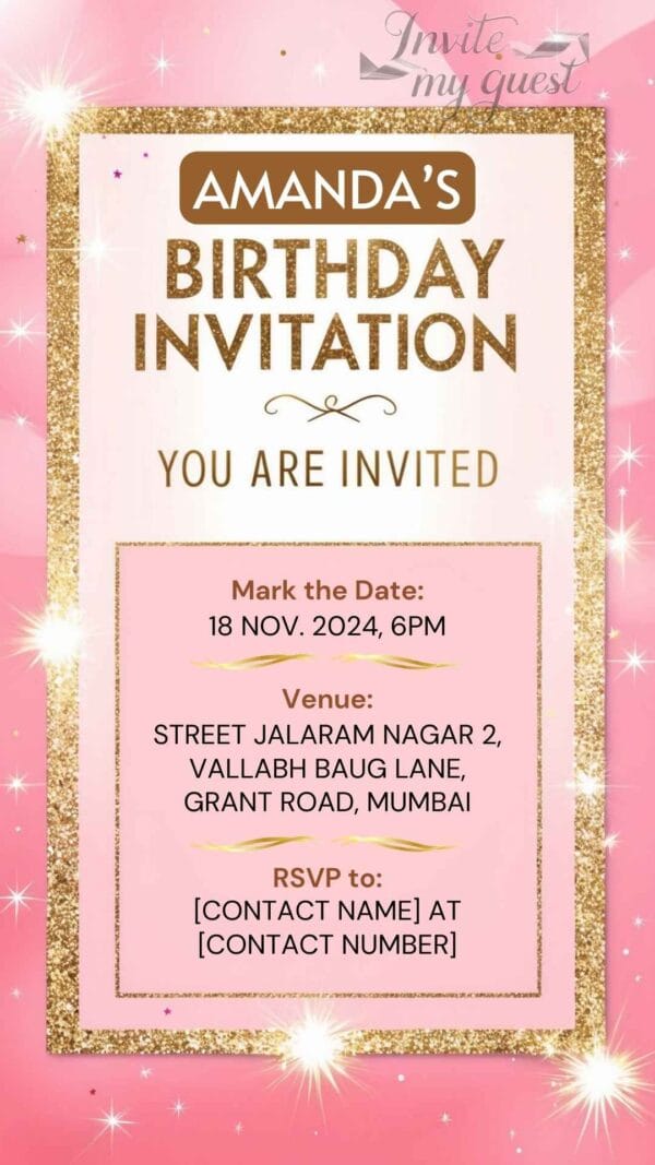 Pinky Rosy Background Birthday Invitation Card with White Sparks – Customizable Canva Template