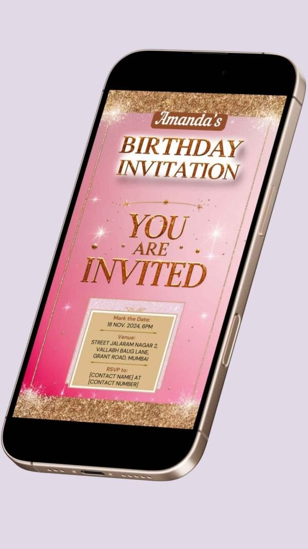 Pink and Gold Glam Birthday Invitation Canva Template – Digital Editable Birthday Invitation with Pink Polka Dots Theme - Image 2