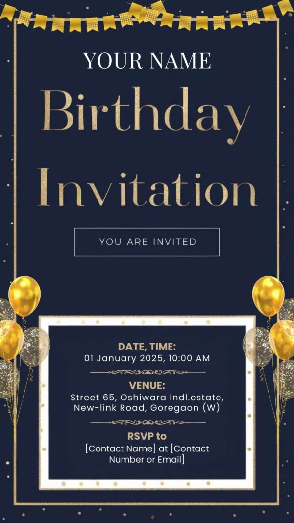 Classic Navy & Gold: BOYISH Birthday Invitation - Customizable Digital Design