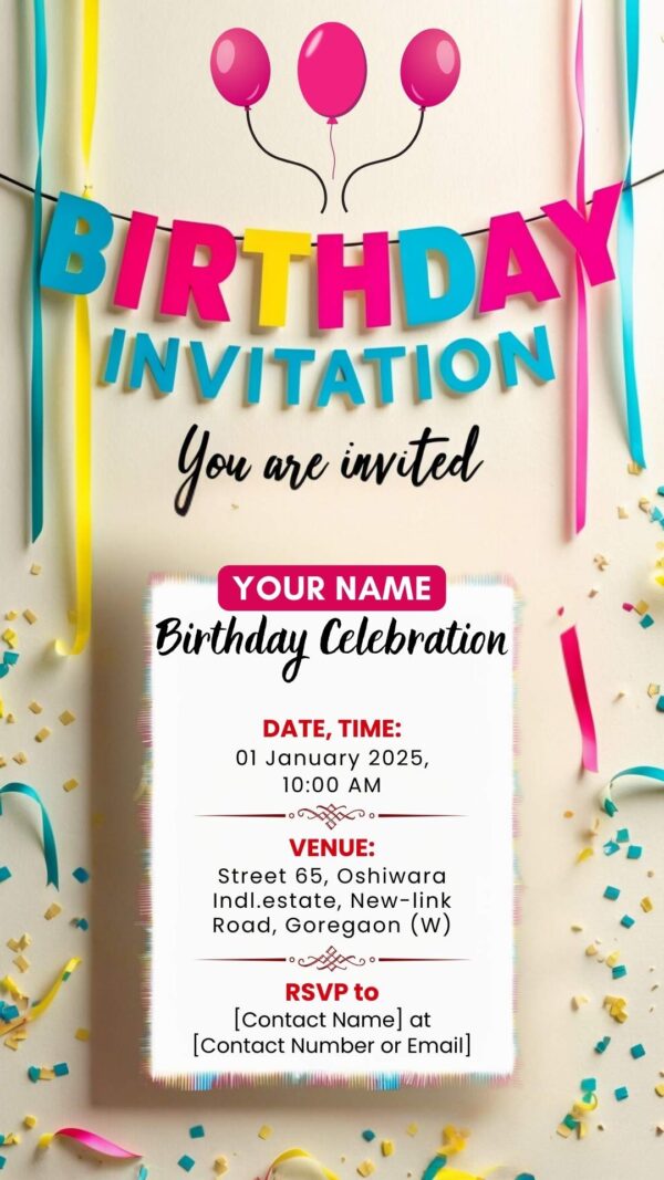 Chic Banner Birthday Invitation - Customizable Digital Design