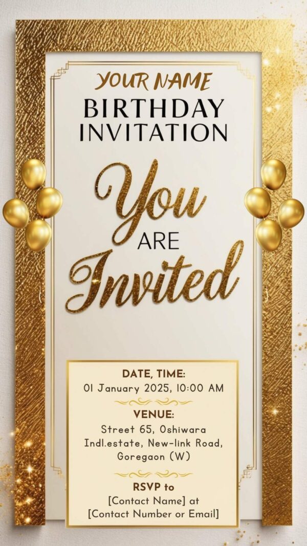 Bold Golden Frame: BOYISH Birthday Invitation - Customizable Digital Design