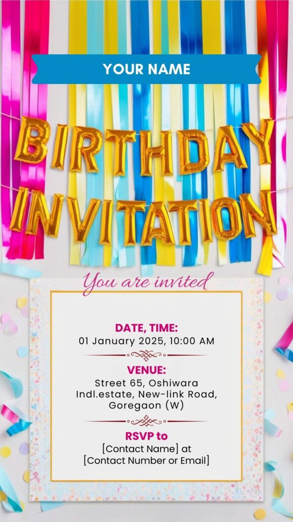 Elegant Banner Birthday Invitation - Customizable Digital Design