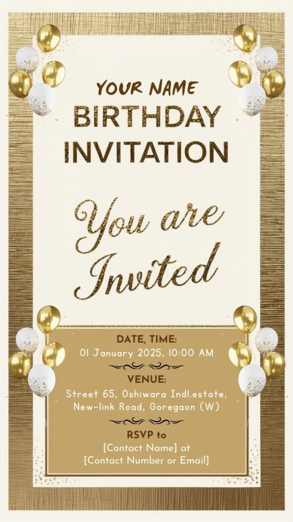 Golden Elegance Frame: BOYISH Birthday Invitation - Customizable Digital Design