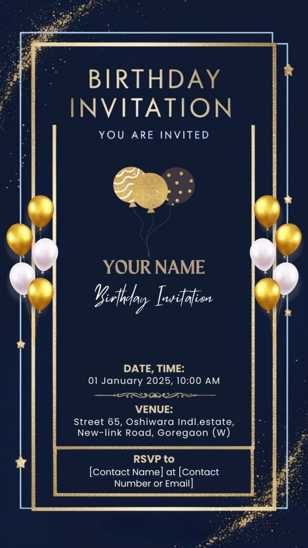 Navy & Gold Luxe: BOYISH Birthday Invitation - Customizable Digital Design