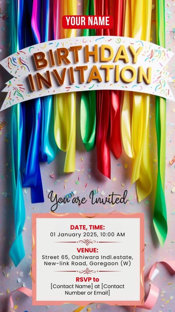 Bright Banner Birthday Invite - Customizable Digital Design