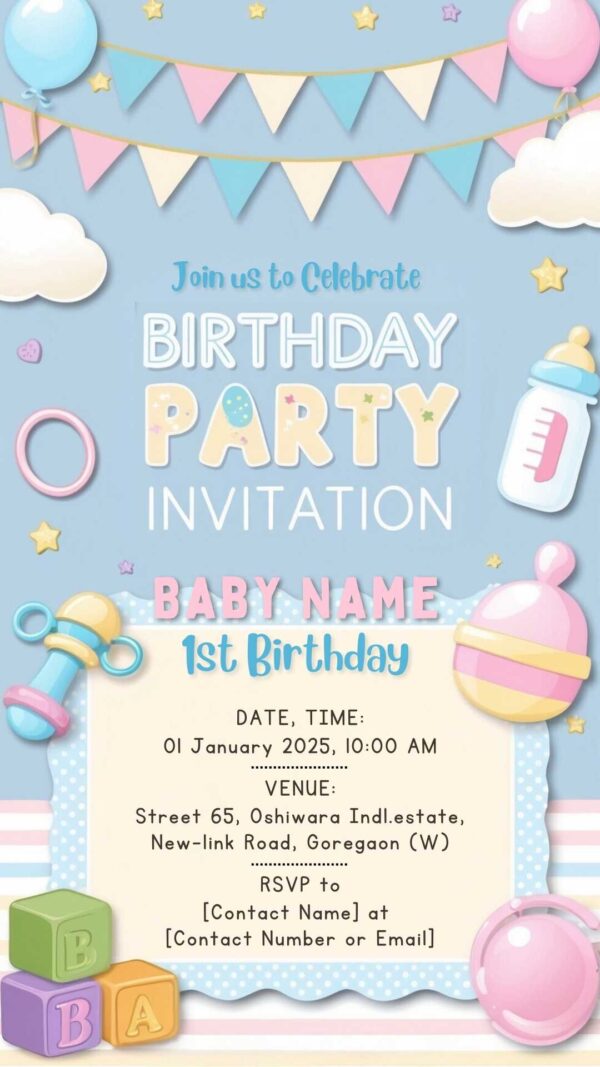 Little Explorer: Baby Birthday Digital Invitation