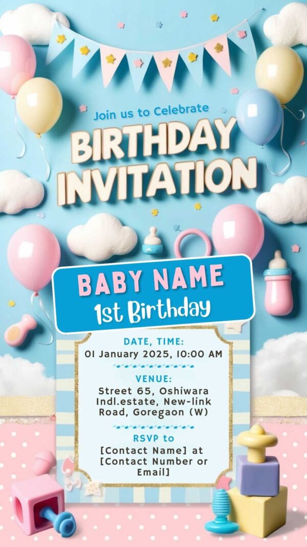 Cuddles and Giggles: Baby Birthday Invitation