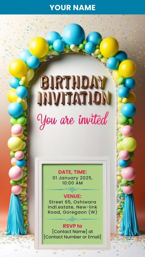 Pastel Dreams Balloons Arch Birthday Invitation - Customizable Digital Design