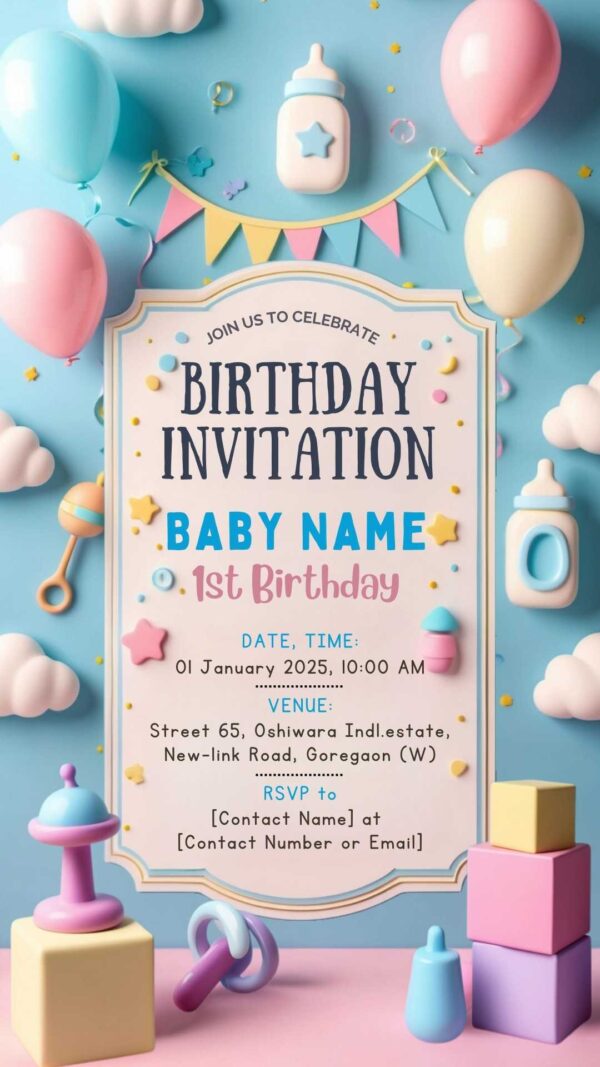 Tiny Blessings: Baby Birthday Invitation