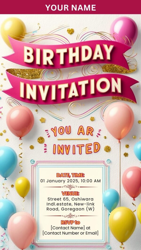 Whimsical Banner Bash Invite - Customizable Digital Design