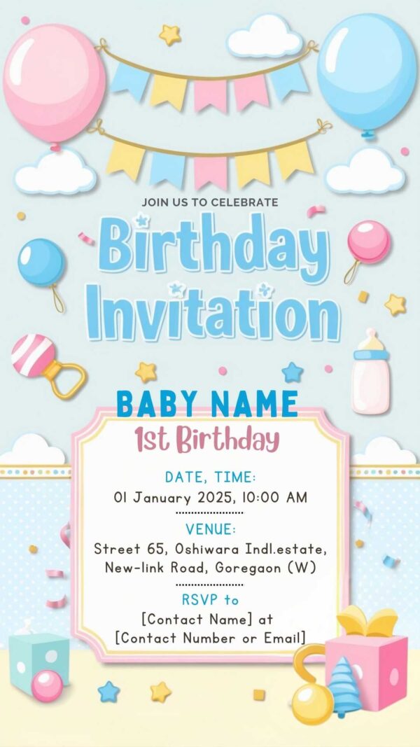 Butterfly Kisses: Baby Birthday Digital Invitation