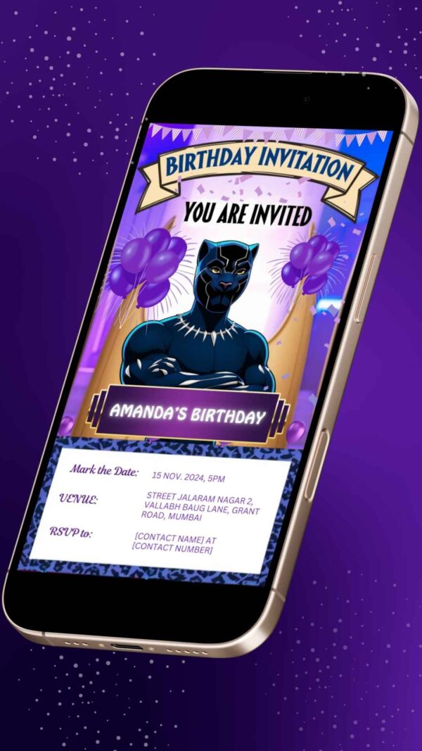 Vibranium Power Birthday Party Invitation Featuring Black Panther - Customizable Digital Design - Image 2