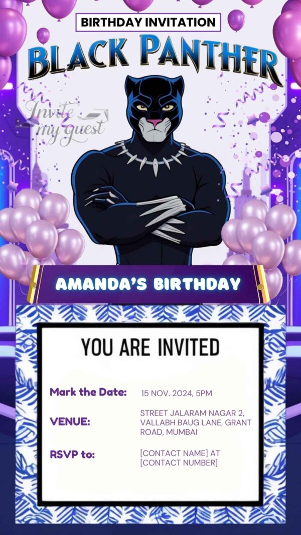 Strength of Wakanda Birthday Party Invitation Featuring Black Panther - Customizable Digital Design