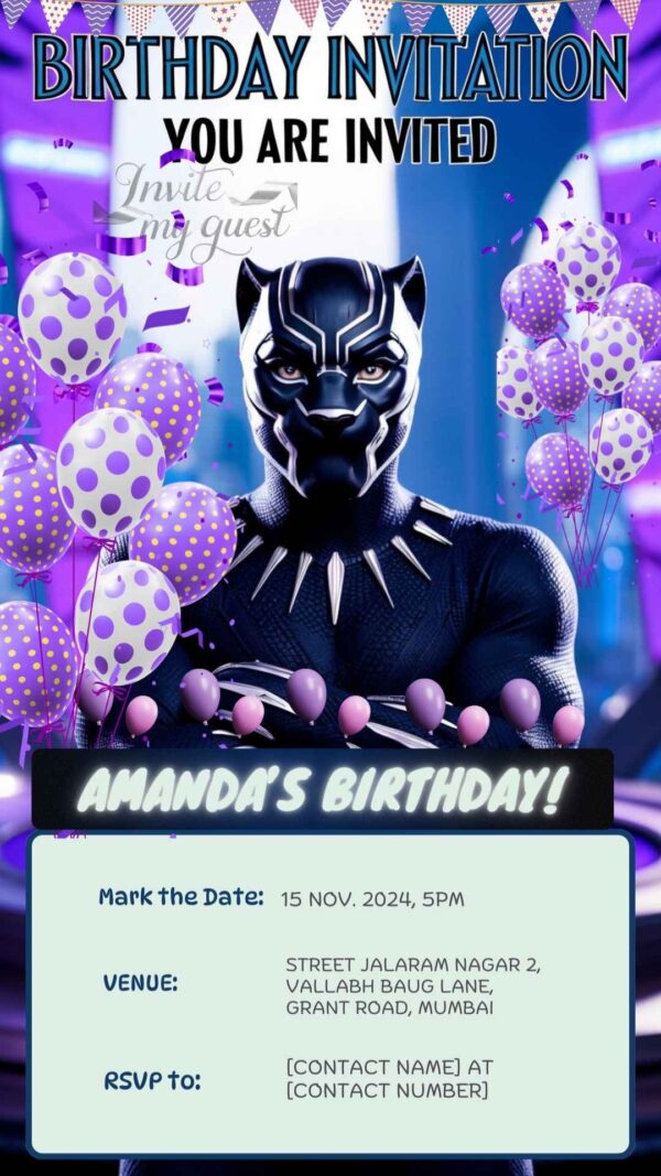 King of the Jungle Birthday Invitation Featuring Black Panther - Customizable Digital Template