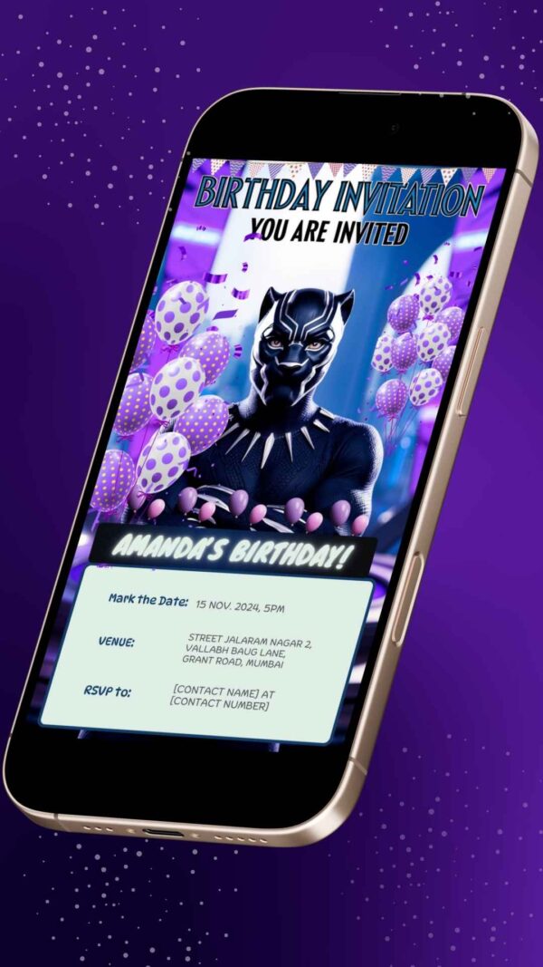 King of the Jungle Birthday Invitation Featuring Black Panther - Customizable Digital Template - Image 2