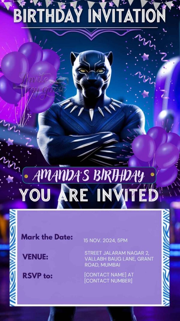 Defender of Wakanda Birthday Invitation Featuring Black Panther - Customizable Digital Template