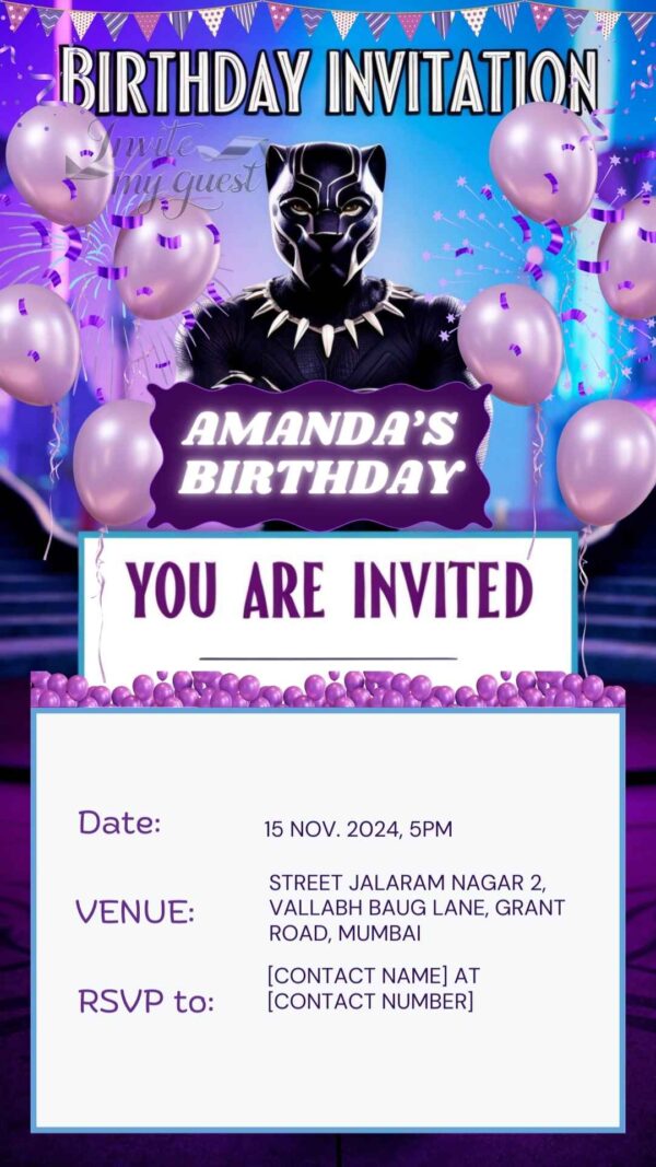 King of the Jungle Birthday Invitation Featuring Black Panther - Customizable Digital Template