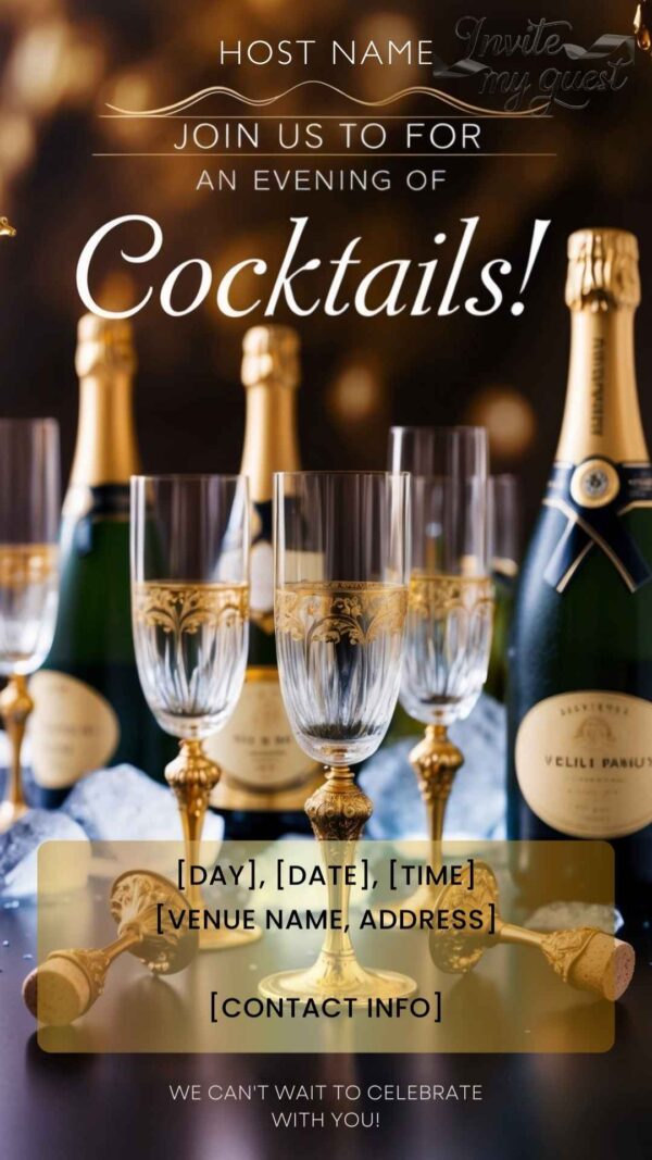 Champagne Celebration Cocktail Party Invitation Template - Customizable Canva Design