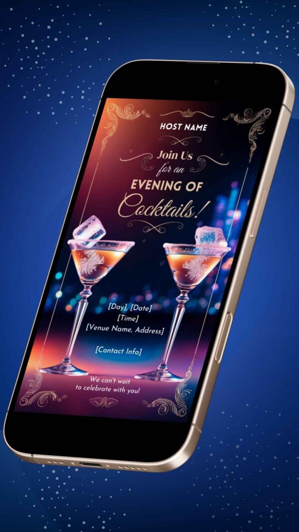 Vibrant Cocktail Glass Invitation Template with Retro Vibes - Customizable Canva Design - Image 2