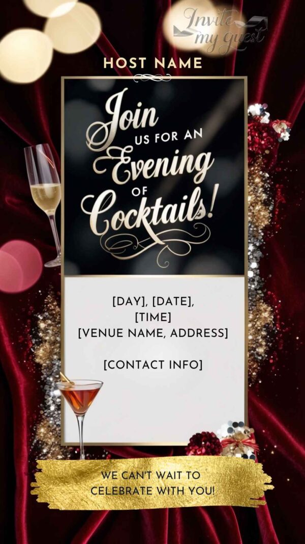 Festive Gold and Black Cocktail Party Invitation Template - Customizable Canva Design