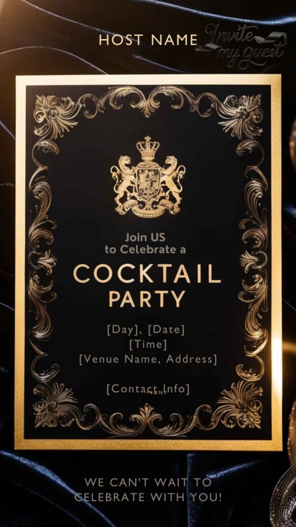 Royal Gold and Black Cocktail Party Invitation Template - Customizable Canva Design