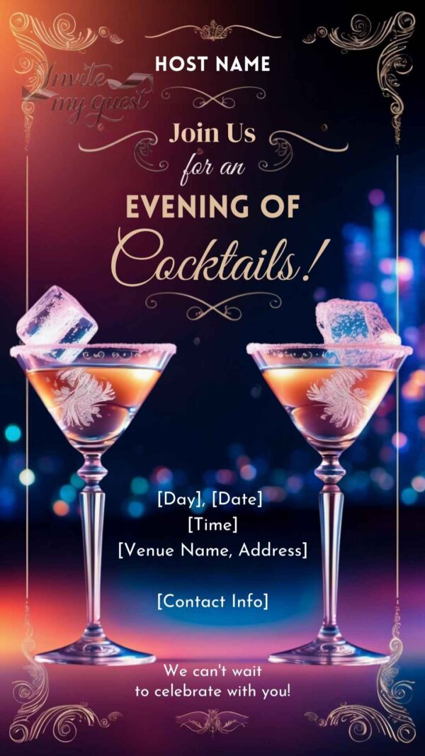 Vibrant Cocktail Glass Invitation Template with Retro Vibes - Customizable Canva Design
