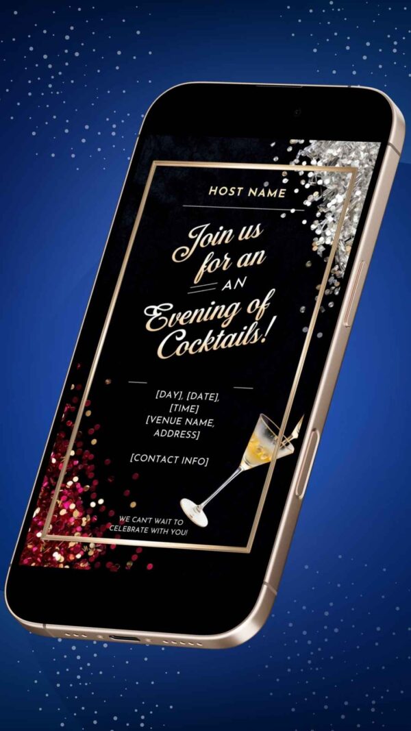 Festive Gold and Black Cocktail Party Invitation Template - Customizable Canva Design - Image 2