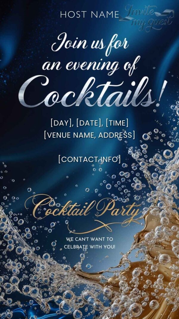 Elegant Blue Water Splash Cocktail Party Invitation Template - Customizable Canva Design