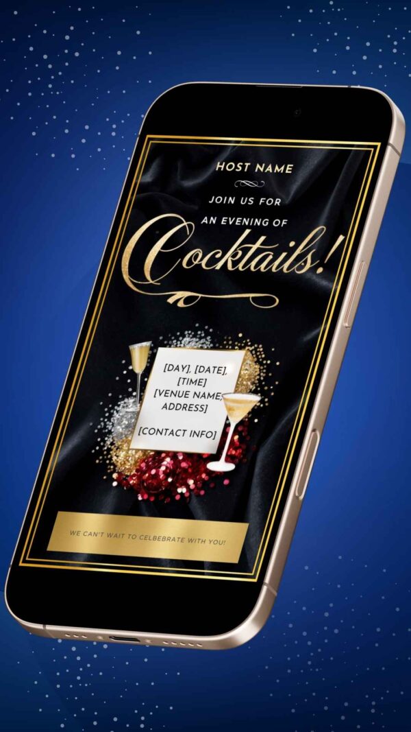 Festive Gold and Black Cocktail Party Invitation Template - Customizable Canva Design - Image 2