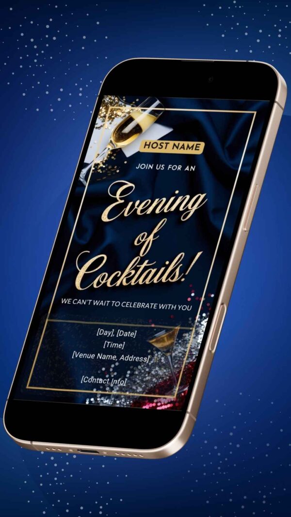 Elegant Blue and Gold Digital Cocktail Party Invitation Template - Customizable Canva Design - Image 2