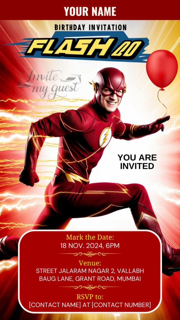 Fastest Hero Alive: The Flash Birthday Party Invitation - Customizable Digital Design